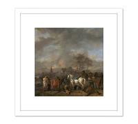 Wouwerman Victory Of The Peasants 8X8 Inch Square Wooden Framed Wall Art Print Picture with Mount Artery8 White One Size