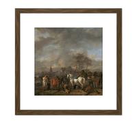 Wouwerman Victory Of The Peasants 8X8 Inch Square Wooden Framed Wall Art Print Picture with Mount Artery8 Brown One Size