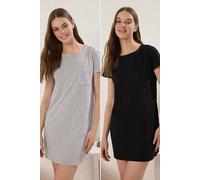 Wovcor 2-Pack Cotton Short Sleeve Round Neck Nightdress Multi S