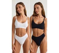 Wovcor 2 Pack Ribbed Lace Trim Knitted Lingerie Multi