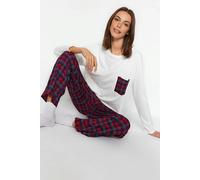 WOVCOR 2 Piece 100% Cotton Argyle Knit Pajama Set with Pocket Detail - White - XL