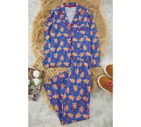 WOVCOR 2-Piece 100% Cotton Christmas Themed Knit Pajama Set - Blue - M