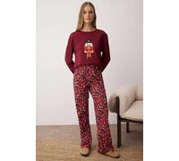 WOVCOR 2-Piece 100% Cotton Christmas Themed Knit Pajama Set - Burgundy - S