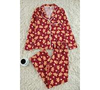 WOVCOR 2-Piece 100% Cotton Christmas Themed Knit Pajama Set - Burgundy - XL