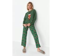 WOVCOR 2-Piece 100% Cotton Christmas Themed Knit Pajama Set - Green - S