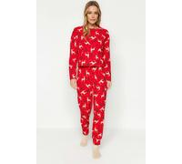 WOVCOR 2-Piece 100% Cotton Christmas Themed Knit Pajama Set - Red - M