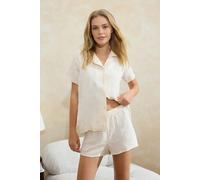 WOVCOR 2-Piece 100% Cotton Floral Embroidered Woven Pajama Set with Shorts - Beige - 8