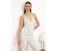 WOVCOR 2-Piece 100% Cotton Striped and Ribboned Ruffled Knitted Pajama Set - Mint - XS
