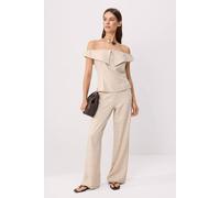 Wovcor 2-Piece Boat Neck Fitted Blouse And Wide Leg Trouser Co-Ord In Beige Beige