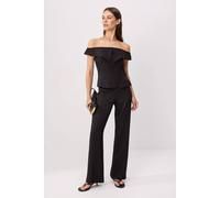 Wovcor 2-Piece Boat Neck Fitted Blouse And Wide Leg Trouser Co-Ord In Black Black