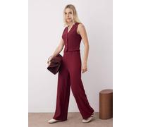 Wovcor 2-Piece Buttoned Knitted Top And Wide Leg Bottom Set In Burgundy Burgundy S