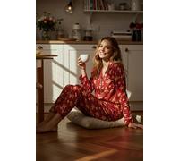 Wovcor 2-Piece Christmas Print Cotton Pyjama Set In Burgundy Burgundy