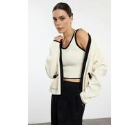 WOVCOR 2-Piece Color Block Knit Blouse-Cardigan Set - Beige - S