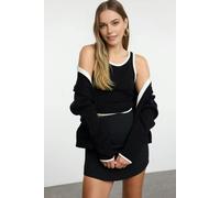 WOVCOR 2-Piece Color Block Knit Blouse-Cardigan Set - Black - XS