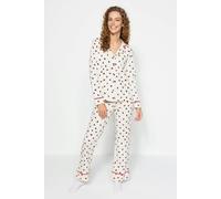 WOVCOR 2-Piece Cotton Heart Print Knit Pajama Set - Beige - L