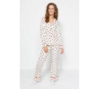 Wovcor 2-Piece Cotton Heart Print Knit Pajama Set In Cream Cream