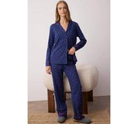 Wovcor 2-Piece Cotton Heart Print Knit Pajama Set In Navy Navy M