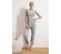 WOVCOR 2-Piece Cotton Knitted Pajama Set with Lace and Back Detail - Grey - S