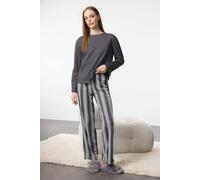 Wovcor 2-Piece Cotton Striped Knit Pajama Set In Dark Grey Dark Grey