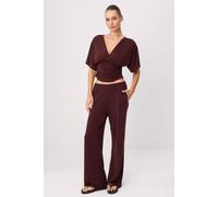 Wovcor 2-Piece Fitted Batwing Sleeve Wide Leg Co-Ord Set In Brown Brown