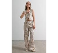 Wovcor 2-Piece Floral Print Woven Vest And Wide-Leg Trouser Set In Stone Stone
