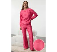 WOVCOR 2-Piece Heart Patch Knit Pajama Set - Pink - L