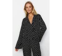 WOVCOR 2-Piece Heart Print Viscose Woven Pajama Set with Tie Detail - Black - 12