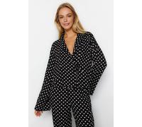 Wovcor 2-Piece Heart Print Viscose Woven Pajama Set With Tie Detail In Black Black 14