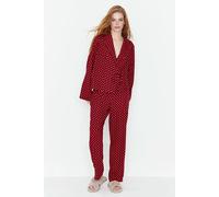 Wovcor 2-Piece Heart Print Viscose Woven Pajama Set With Tie Detail In Burgundy Burgundy