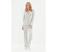 Wovcor 2-Piece Knit Piping Pocket Detail Long Sleeve Pajama Set In Grey Grey
