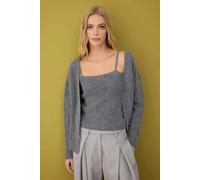 WOVCOR 2-Piece Knit Soft-Textured Blouse-Cardigan Set - Grey - L