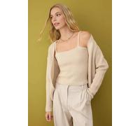 WOVCOR 2-Piece Knit Soft-Textured Blouse-Cardigan Set - Stone - S