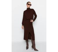 Wovcor 2-Piece Knit Turtleneck Sweater & Skirt Set In Brown Brown XS