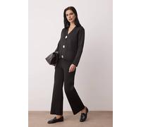 Wovcor 2-Piece Knit V-Neck Button-Front Cardigan And Wide-Leg Trouser Set In Black Black