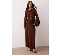 Wovcor 2 Piece Knitted Button Front Cardigan And Ribbed Maxi Skirt Set In Brown Brown