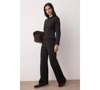 Wovcor 2 Piece Knitted Peplum Top And Straight Leg Trousers Set In Black Black S