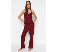 Wovcor 2-Piece Lace Trim And Pyjama Set In Burgundy Burgundy