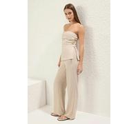 WOVCOR 2-Piece Linen-Look Strapless Blouse and Pants Set - Beige - 8