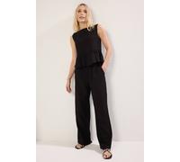 Wovcor 2-Piece Linen-Look Woven Sleeveless Top And Wide-Leg Trouser Set In Black Black