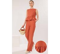 Wovcor 2-Piece Linen-Look Woven Sleeveless Top And Wide-Leg Trouser Set In Terracotta Terracotta