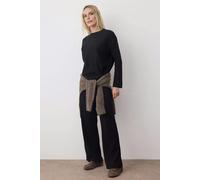 WOVCOR 2-Piece Loose Fit Basic Ribbed Knit Top & Pants Set - Black - L