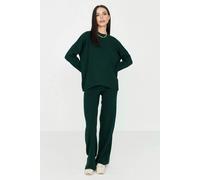 WOVCOR 2-Piece Loose Fit Basic Ribbed Knit Top & Pants Set - Green - M