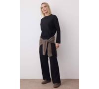 Wovcor 2-Piece Loose Fit Basic Ribbed Knit Top & Pants Set In Black Black M