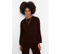 Wovcor 2-Piece Loose Fit Basic Ribbed Knit Top & Pants Set In Brown Brown