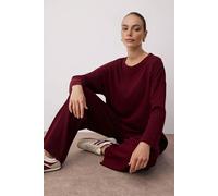 Wovcor 2-Piece Loose Fit Basic Ribbed Knit Top & Pants Set In Burgundy Burgundy M