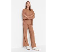 Wovcor 2-Piece Loose Fit Basic Ribbed Knit Top & Pants Set In Camel Camel S