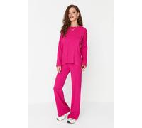Wovcor 2-Piece Loose Fit Basic Ribbed Knit Top & Pants Set In Fuchsia Fuchsia S