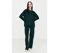 Wovcor 2-Piece Loose Fit Basic Ribbed Knit Top & Pants Set In Green Green M