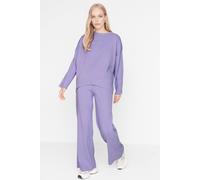 Wovcor 2-Piece Loose Fit Basic Ribbed Knit Top & Pants Set In Lilac Lilac