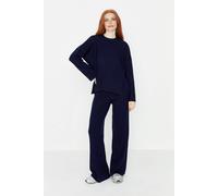 Wovcor 2-Piece Loose Fit Basic Ribbed Knit Top & Pants Set In Navy Navy M